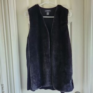 Liz Claiborne Black Faux Fur Sweater Knit Vest Size Large